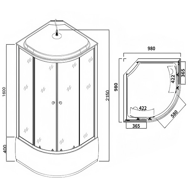 Душевая кабина Loranto 980x980x215 стекло матовое, профиль белый (CS-888EDTM/W-10)