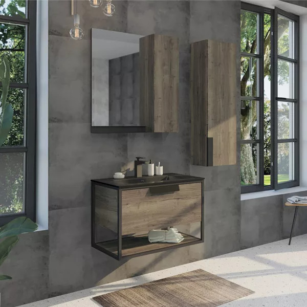 Тумба подвесная с раковиной Comforty Бонн 750x465x520 дуб темный (00-00001936)