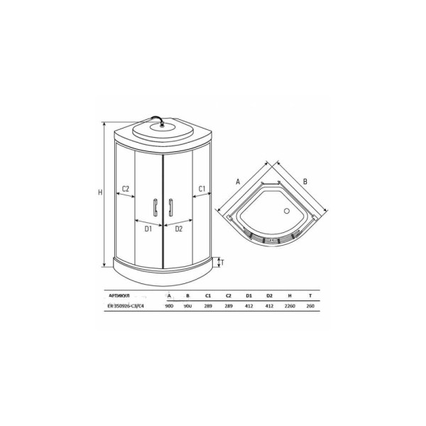 Душевая кабина Erlit 90х90 стекло матовое, профиль хром (ER 350926-C3-RUS)