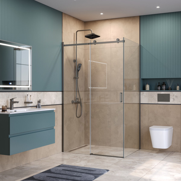 Душевой уголок BelBagno Soft Close-2 130x100x200 стекло прозрачное, профиль оружейная сталь матовая (SOFT_CLOSE-2-AH-1-130/100-C-GM)