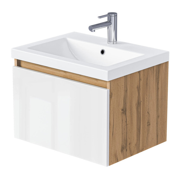 Тумба подвесная 1Marka Aris 590x447x400 дуб вотан/белый глянец (Ц0000042282)