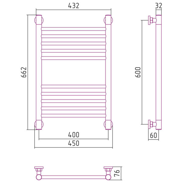 Полотенцесушитель водяной Сунержа Богема+ прямая 600х400 белый (12-0220-6040)
