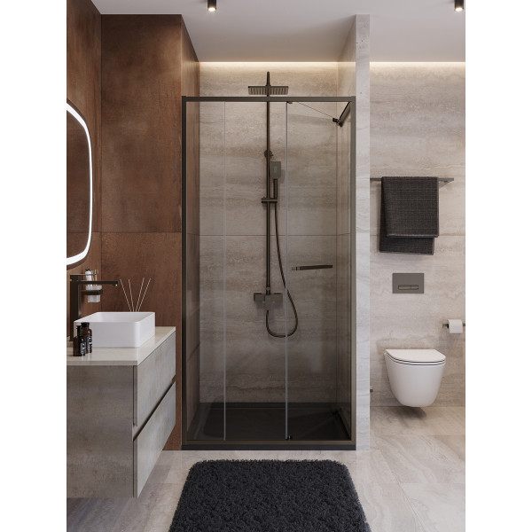 Душевая дверь Cezares Lux 100x195 стекло прозрачное, профиль оружейная сталь (LUX-B-FS-11-100-C-GM)