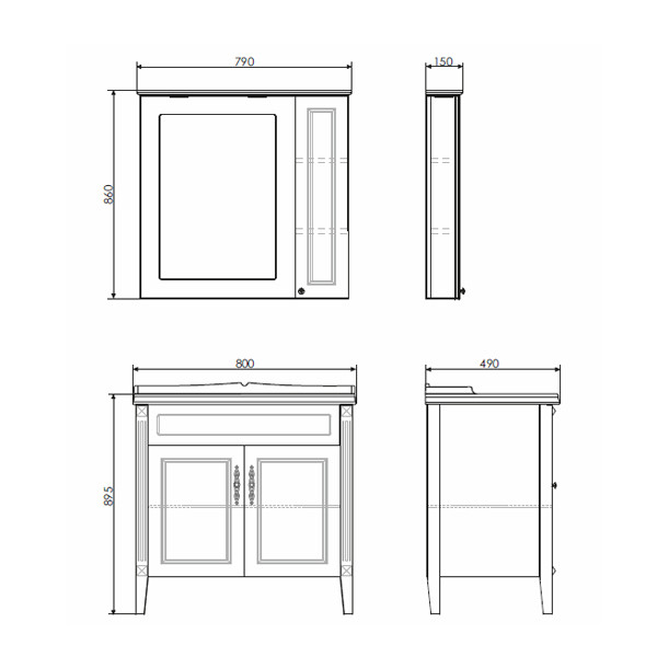 Тумба напольная Comforty Никосия 800x895x490 дуб белый матовый с раковиной (00-00001523)