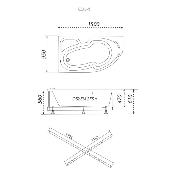 Ванна акриловая Triton София 150x950 левосторонняя белая (V159) Ванна акриловая Triton София 150x950 левосторонняя белая (V159)