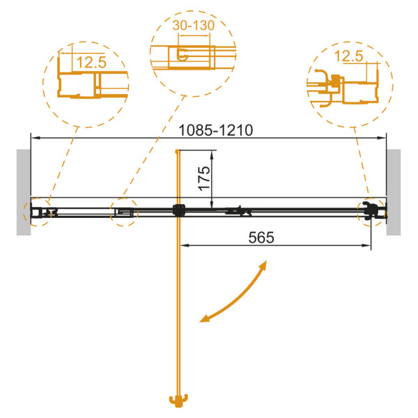 Душевая перегородка Cezares Variante 110x195 стекло прозрачное, профиль хром (VARIANTE-B-1-110/120-C-Cr)