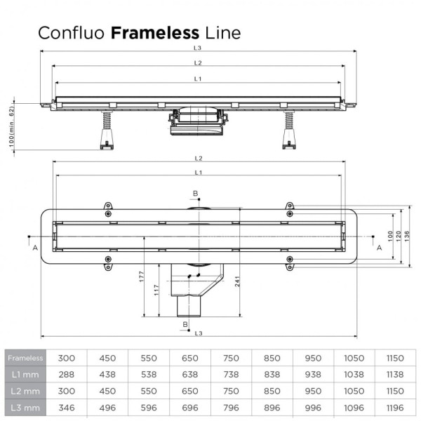 Душевой лоток Pestan Confluo Frameless Line 550 Black Glass хром матовый/черное стекло глянец, без рамки (13701203)