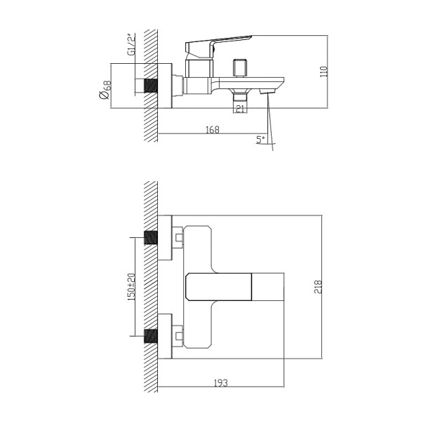Смеситель для ванны и душа Azario Hardcore с душевым комплектом хром (AZ-VKM238277C)