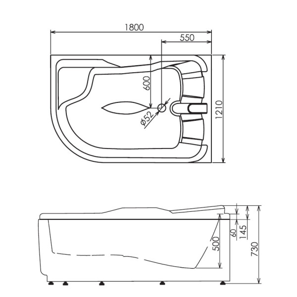 Ванна гидромассажная и аэромассажная Gemy G9083K R 1800х1220х720 R