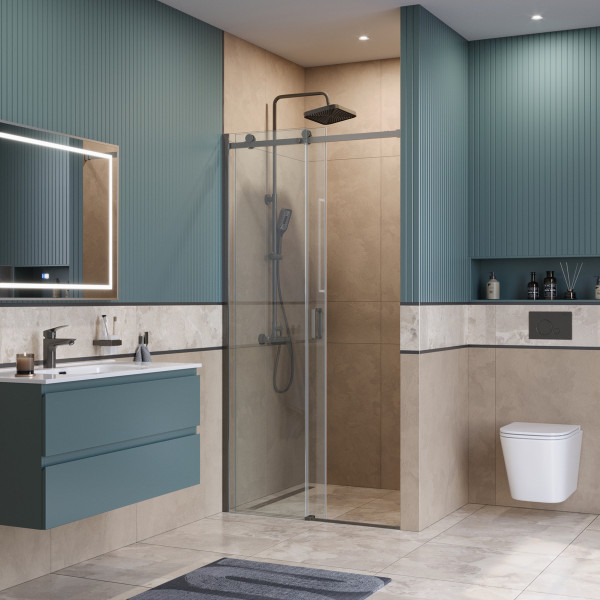 Душевая дверь BelBagno Soft Close-2 130x200 стекло прозрачное, профиль оружейная сталь матовая (SOFT_CLOSE-2-BF-1-130-C-GM)
