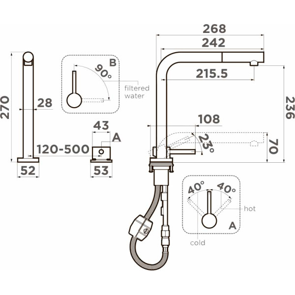 Смеситель для кухни Omoikiri Nara 2 Plus-S-LG с выдвижным изливом светлое золото (4994487)