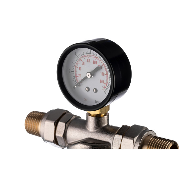 Фильтр с манометром самоочищающийся Гейзер-Бастион 7508165201 1/2" (латунный корпус, со сгонами) (32677)