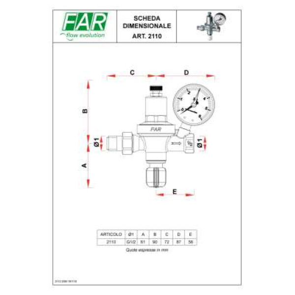 Клапан подпиточный FAR 1/2" (0-6 бар, с манометром) (FA 2110 12)