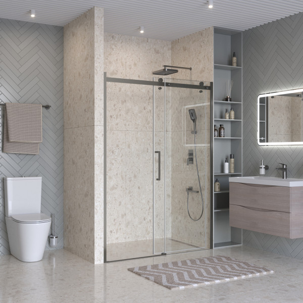 Душевая дверь BelBagno Marino 140x195 стекло прозрачное, профиль оружейная сталь матовая (MARINO-2-BF-1-140-C-GM)