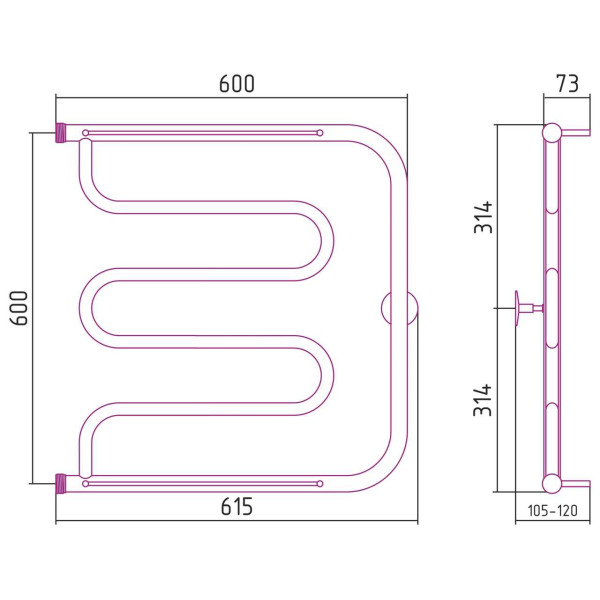 Полотенцесушитель водяной Стилье Тандем 2 полки 600х600 резьба-сгон 1 хром (00016-6060) Полотенцесушитель водяной Стилье Тандем 2 полки 600х600 резьба-сгон 1 хром (00016-6060)