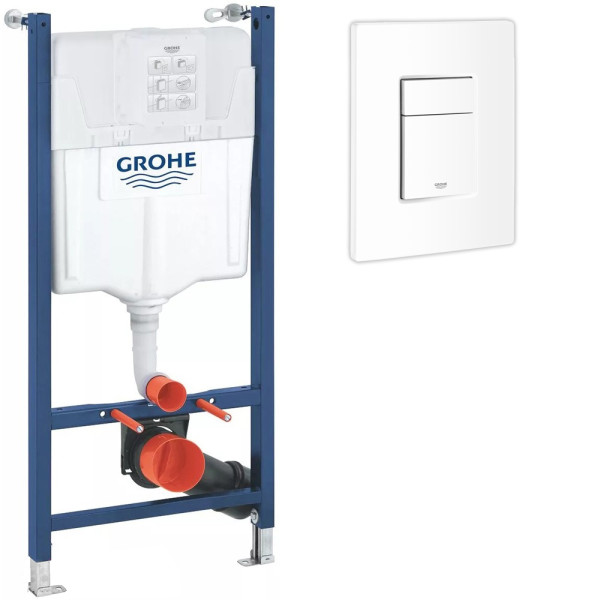 Инсталляция для подвесного GROHE Solido с белой накладной панелью смыва Even (38971000T+38966SH0T)