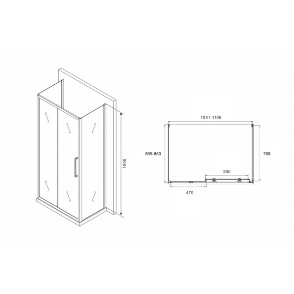 Душевой уголок Abber Schwarzer Diamant 85x110 стекло матовое, профиль профиль хром (AG30110MH-S85M-S85M)