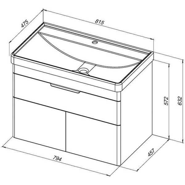Тумба подвесная Aquanet Ирис new 815 белый глянец (1 ящик, 2 дверцы) (00310150)
