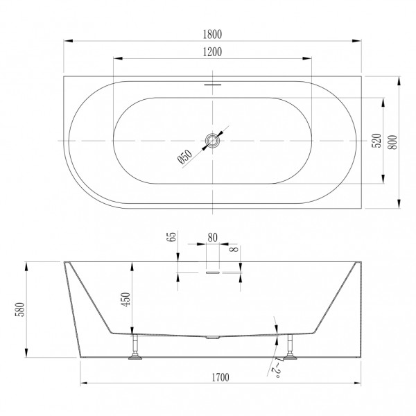 Ванна акриловая Abber 180x80x58 белая (AB9502-1.8 R)