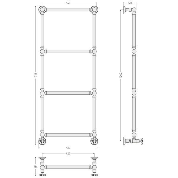 Полотенцесушитель водяной Сунержа Ренессанс 1260x500 матовый белый (30-0280-1250)