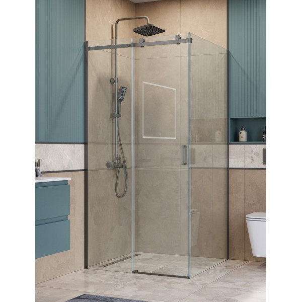 Душевой уголок BelBagno Soft Close-2 100x100x200 стекло прозрачное, профиль оружейная сталь матовая (SOFT_CLOSE-2-A-1-100-C-GM)