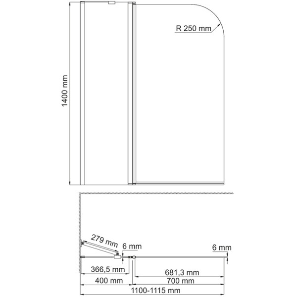 Душевая шторка для ванн WasserKraft Leine 110*140 стекло прозрачное, профиль белый (35P02-110W)