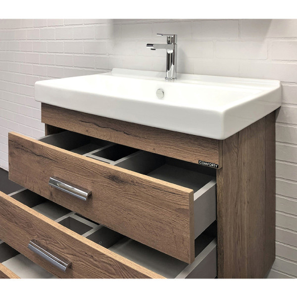 Тумба подвесная с раковиной Comforty Никосия 800x455x860 дуб темный (00-00007621) Тумба подвесная с раковиной Comforty Никосия 800x455x860 дуб темный (00-00007621)