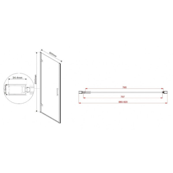 Душевая дверь Vincea Flex VDP-1F 900x2000 стекло прозрачное, профиль хром (VDP-1F900CL)