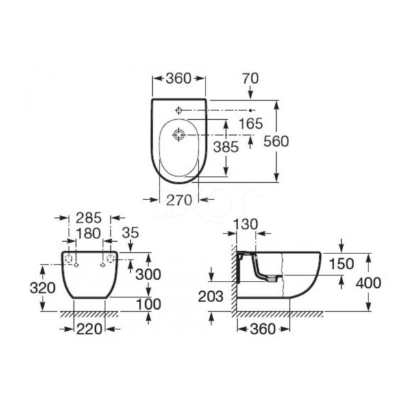 Биде подвесное Roca Meridian 56х36 (357245000)