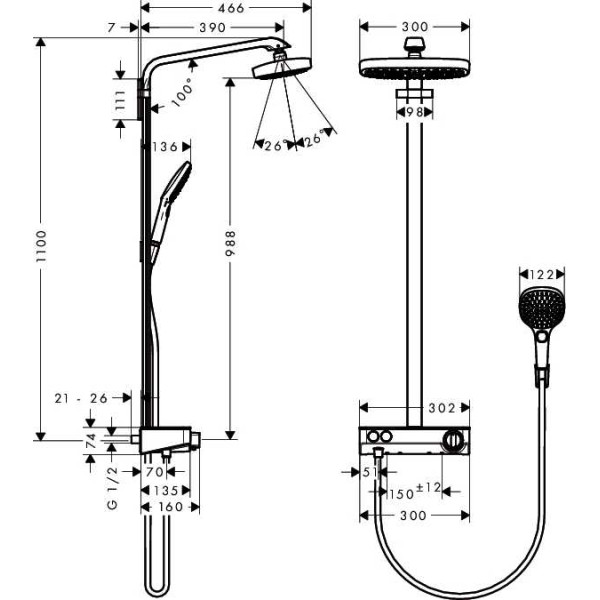 Система душевая Hansgrohe Raindance Select E 300 2jet хром (27126400)