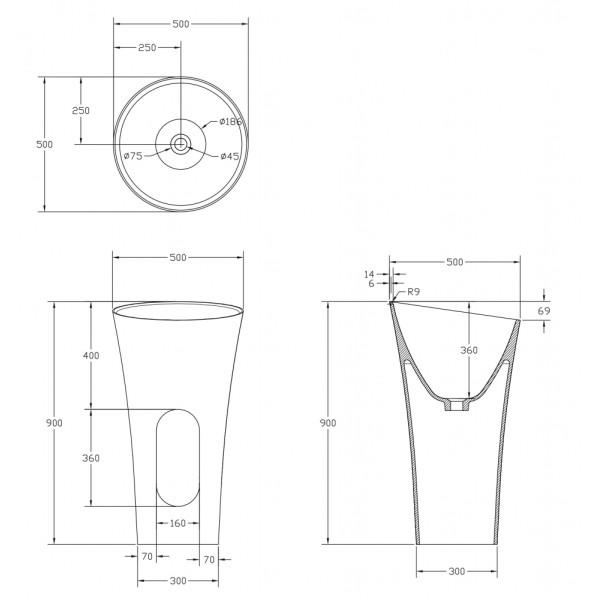 Раковина напольная Abber Stein 500x500 белый матовый (AS2509-H)