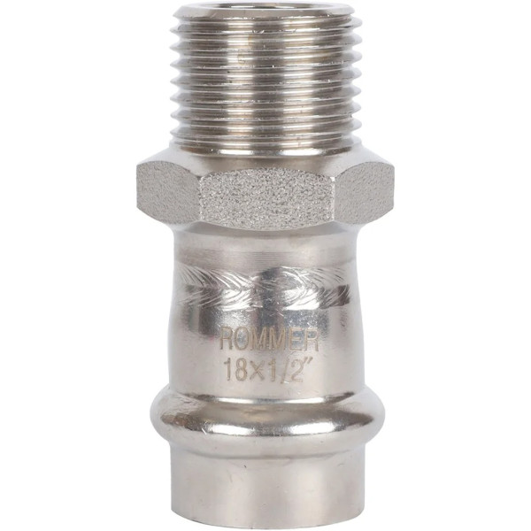 Переход 18х1/2"Н Rommer из нержавеющей стали (пресс) (RSS-0021-001812) Переход 18х1/2"Н Rommer из нержавеющей стали (пресс) (RSS-0021-001812)