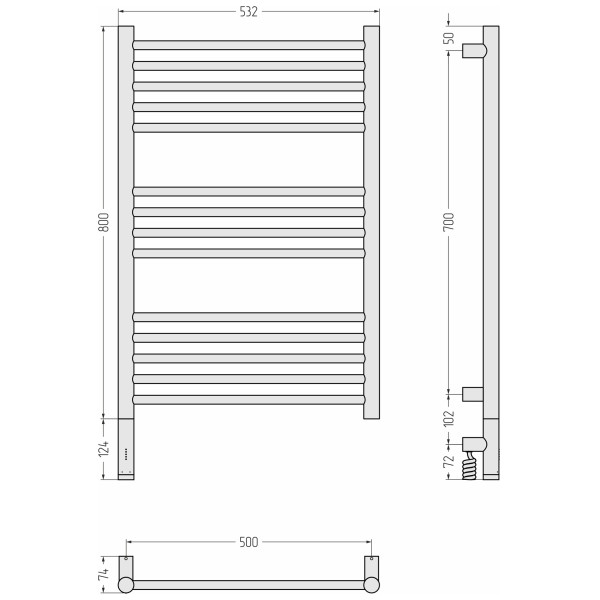 Полотенцесушитель электрический Сунержа Богема 3.1 прямая 800x500 провод слева матовый чёрный (31-6004-8050)