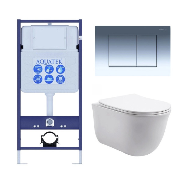 Комплект нсталляция c унитазом Aquatek Классик рама Standard INS-0000012 с звукоиз.прокладкой+крепеж KKI-0000002+кнопкаKDI-0000010+унитаз Классик AQ