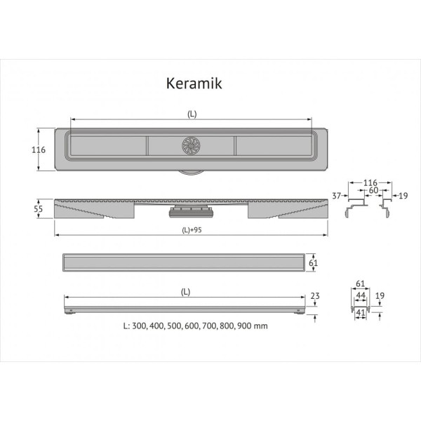 Желоб Berges водосток В1 Keramik 800, хром глянец, S-сифон D50 H60 боковой (091119)