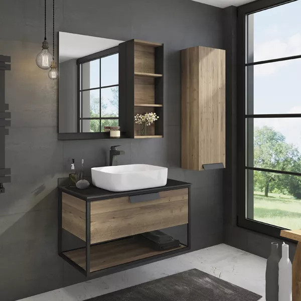 Тумба подвесная с раковиной Comforty Кёльн 900x520x645 дуб темный/черный (00004149965)