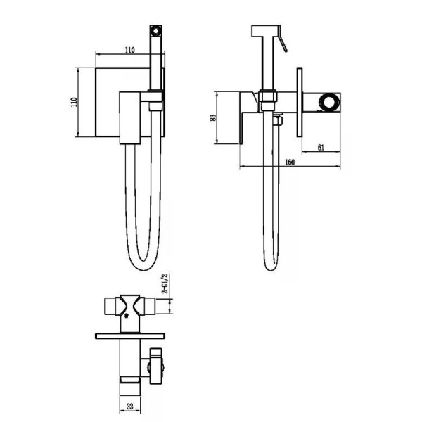Смеситель с гигиеническим душем Boheme Qubic G (золото) (477-G)
