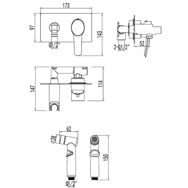 Смеситель для биде Lemark Atlantiss хром с гигиеническим душем хром (LM3259C)