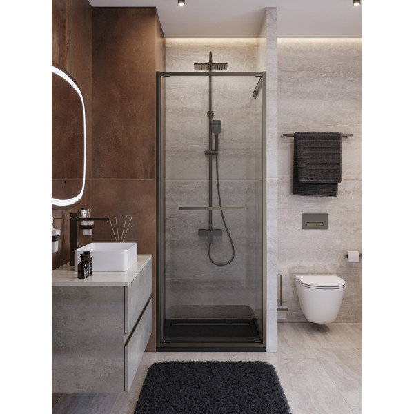 Душевая дверь Cezares Lux 70x195 стекло прозрачное, профиль оружейная сталь (LUX-B-FS-1-70-C-GM)