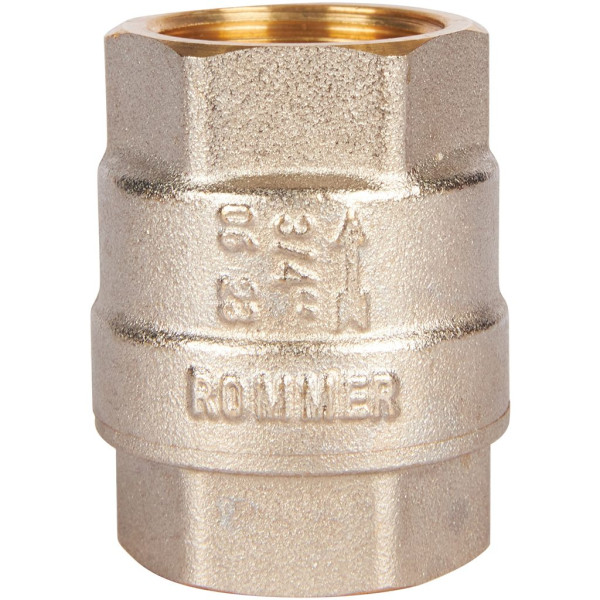 Клапан обратный вертикальный 3/4" Rommer с латунным седлом (никель) RVC-0001-000020 Клапан обратный вертикальный 3/4" Rommer с латунным седлом (никель) RVC-0001-000020