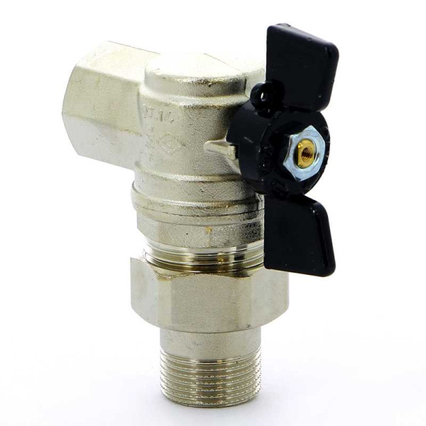 Кран Bugatti угловой 3/4" шаровый со сгоном Oregon 594 (черная бабочка) (05940005)