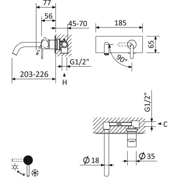 Смеситель для раковины встраиваемый Cezares Leaf satinox (LEAF-BLI1-L-ST)