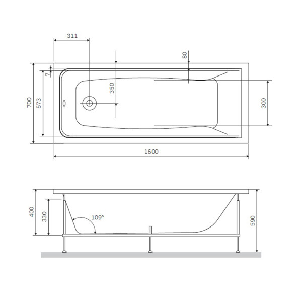 Ванна акриловая AM.PM Gem A0 160x70 (W90A-160-070W-A)