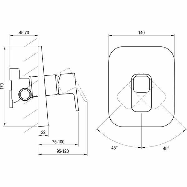 Смеситель для душа Ravak 10° TD 066.00 для R-box внешняя часть хром (X070071)