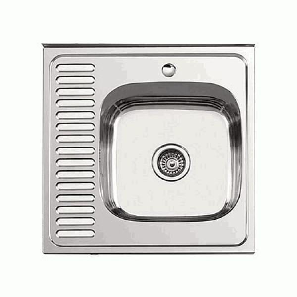 Мойка накладная Ledeme 600x600x180 (0.8мм) выпуск 3 1/2" правая чаша декор (L66060-R)