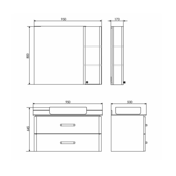 Тумба подвесная с раковиной Comforty Амстердам 950x500x645 белый глянцевый/калакатта Блэк (00-00014001)