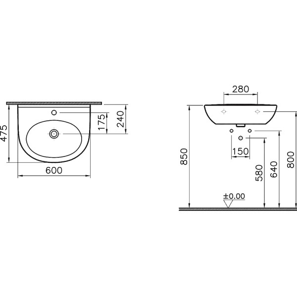 Раковина подвесная Vitra Zentrum (5786B003-0001)