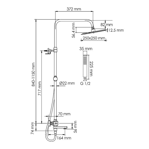 Душевая система WasserKRAFT черная (A299.255.218.BM Thermo)