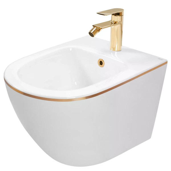 Биде подвесное Rea Carlo mini Gold Edge белое (REA-C6990)
