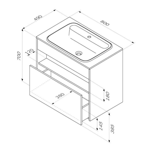 Тумба подвесная AM.PM Func 120x70 1 ящик (pull-out) белый глянец (M8FFUX1201WG)